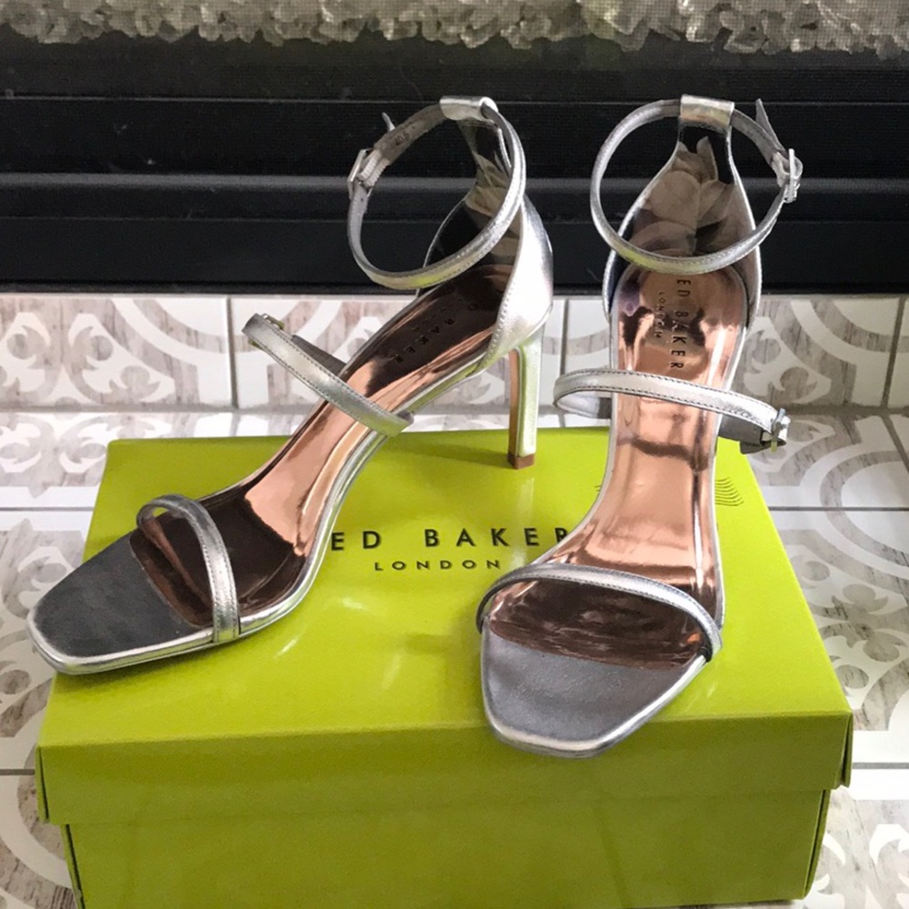 Ted Baker silver metallic sandals sizes 9, 10.